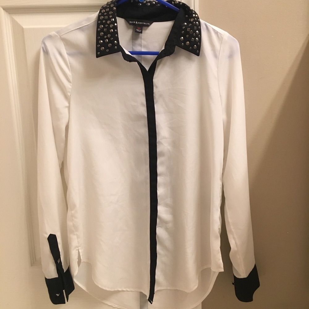 White Beaded Button Down Top